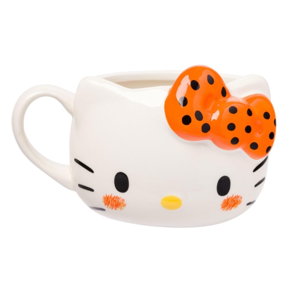 Hello Kitty Ceramic Mug with Hand Painted Orange Bow NEW NWT